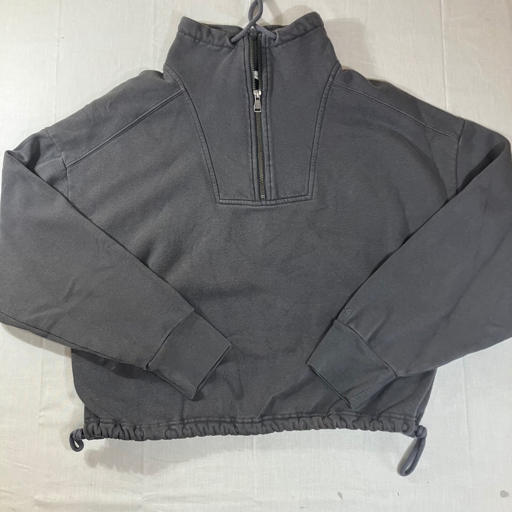 DSG Womens Quarter Zip Pullover Sweatshirt Dark‎ Gray Cropped Drawstring Hem M